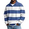 Generic Sweatshirt da uomo, top da uomo a maniche lunghe con colletto polo e abbottonatura in tessuto a nido d'ape in misto cotone, design a righe, per tutti i giorni, tempo libero, ufficio, 01-azzurro, 4XL