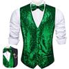 Barry.Wang Gilet da uomo con paillettes, gilet, papillon con risvolto, con scollo a V, per feste di fine anno, smoking, matrimoni, taglie S-3XL, Verde, L