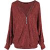 Emma & Giovanni - Top con Mezza Zip Top Oversize - Donna (Rosso, XL-XXL)