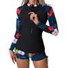 Owntop Set da 2 pezzi Rash Guard da donna a maniche lunghe, costume da nuoto UV UPF 50+, camicia da nuoto con cerniera a motivo floreale con slip a vita alta, per nuoto e surf, Rosso, XL
