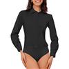 Allegra K Camicia Bottoni Body Donna Maniche Lunghe Lavoro Colletto
