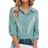 MYMORE - Camicia da donna con bottoni e frange di strass, maniche a 3/4, scintillante top da concerto, M