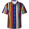WBQLSL Camicia hawaiana a maniche corte con stampa a righe colorate, camicia casual da uomo per vacanze al mare ed estate in piscina, Nero , 3XL/4XL