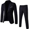 Yirepny Abiti da uomo Slim Fit,2 pz/set Plus Size uomo tinta unita manica lunga risvolto Slim Button Business Suit