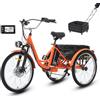 Generic Triciclo elettrico per adulti Trike, 24 pollici, 3 ruote, 7 velocità, batteria al litio da 36 V 13 Ah, freni a disco anteriori e posteriori, display LCD, cestino portaoggetti.