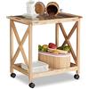 Relaxdays Carrello Portavivande Cucina, Legno di Noce Carrellino con Ruote Piano in Vetro, 63x66,5x38 cm, Marrone Chiaro