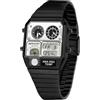 MASTOP Orologio analogico digitale quadrato in stile retrò con display della temperatura, 3 fusi orari, retroilluminazione, impermeabile fino a 50 m, sveglia, cronometro, settimana/data, bianco e nero