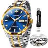 OLEVS Luxury Mens Cronografo Lunare Phase Two Tone Acciaio Inox Impermeabile Luminoso Business Calendar
