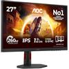 AOC Gaming Monitor 27G4ZR 27 pollici 1920x1080, FHD, 260Hz, Fast IPS Panel, 1ms GtG, Height Adjustment, (HDMI2x 2.0 DP 1x 1.4) HDR10, G-Sync Compatible, Nero