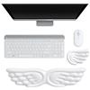 PRITOK Set di poggiapolsi Angel Wing, 43 x 10 cm, in pelle PU, poggiapolsi in memory foam, poggiapolsi per tastiera, poggiapolsi ergonomico, per ufficio e luoghi di gioco, colore: bianco avorio