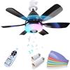 MMOBIEL Ventilatore a Soffitto con Luce e Telecomando Lampadina LED E27 con Speaker Bluetooth, Sincronizzazione Musica, 7 Modalità RGB, Dimmerabile 3000K-6500K, 3 Velocità, 2x6 Pale - Nero