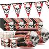 COM-FOUR® 101 pezzi set da festa da Dia de los Muertos, stoviglie