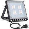 papasbox Faro LED Esterno 100W 3000K 9000LM, Faretto LED da Esterno IP65 Impermeabile con Spina EU, Proiettore LED Superdelgado 180° per Giardino Garage Magazzino, Classe A CE&RoHS