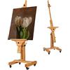 VISWIN Cavalletto da Studio Grande Professionale, Inclinabile all'Orizzontale, Cavalletto Elegante Regolabile in Legno di Faggio con 4 Ruote, Cavalletto Stabile Dipingere per Adulti, Artisti, TV