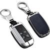 HIBEYO Custodia per Chiave Auto Smart Telecomando Discovery 4 LR4 Adatta per Land Rover Range Rover Sport Evoque per Jaguar XE XF XJ F-Pace F-Type Custodia Protettiva in Pelle 5 Tasti Argento Nero