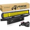 SKYWORLD 59cm 324W Barra LED con 58cm Staffa Targa Alluminio e 12V Cablaggio kit, Bull bar Paraurti Anteriore per Barra Luminosa a Led Fuoristrada 4x4 Auto Veicoli Trattore SUV, 3000K Giallo