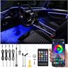 QAUBEN Auto Interno Strip Luces, 4 in 1 Multicolore RGB Auto Ambient Luceing Kit, 4m Fibra ottica EL Neon Tube Luce, Modalità fai da te Sincronizzazione musicale Telecomando RF + APP Control DC 12V