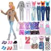 Carreuty 21 vestiti per bambole da 21,5 pollici compatibili con Barbie 6 abiti giacca in pelle set abbigliamento sportivo abbigliamento casual set abito retrò denim set moda loungewear 6 scarpe 1 borsa per