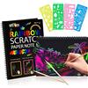 YASQZ Rainbow Scratch Notes Scratch Art for Kids, 2 Libri di Carta Arcobaleno con 2 pennini in Legno e 4 Stencil da Disegno, Scratch Art Book Scratch Painting per Bambini Adulti Regalo di Compleanno
