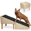 Velora Home&Living VELORA H&L Rampa per Cani Beige - 2 in 1 Pouf e Rampa, Scaletta Pieghevole per Divano, Struttura in Legno Robusta, Rivestimento in Velluto, Superficie Antiscivolo per Cani e Gatti