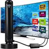 Fitbitop Antenna DVB-T2 con amplificatore per interni, antenna interna DVB-T2 con amplificatore per televisore, antenna TV 4K UHD Full HD, ricezione 360° fino a 500km, trasmettitore 0