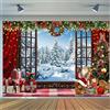 Hnmdmyi 2.1x1.5m Sfondo Natale Inverno Finestra Wonderland Xmas Tree Babbo Natale Orso Regali Fotografia Sfondo Famiglia Bambini Ritratto Photoshoot Holiday New Year Party Decorazioni Banner Photo Booth Props