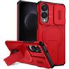 xinyunew custodia per Samsung Galaxy S25 Edge con ring stand magnetico, cover militare antiurto con protezione fotocamera scorrevole compatible with MagSafe ricarica wireless Rosso