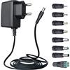 ANLINK 9V, 0.5A/500mA, 1.8m long power supply with 8 plugs - switching power supply, 100-240V AC to DC, 5.5 × 2.1 mm wall plug for Arduino UNO, MEGA and other 9V devices