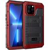 Beeasy Cover per iPhone 13 Pro Max IP68 Impermeabile Custodia Militare Antiurto Resistente 360° Metallo Armor Protezione Schermo Integrata Rugged Robusta Indistruttibile Subacquea Antipolvere Rosso