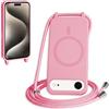 FMPCUON FNPCUON Cover Magnetica Silicone per iPhone 17 Air con Cordino,Compatibile con MagSafe,Custodia con Laccio Collana Tracolla Collo Sottile TPU Antiurto Protettiva Case con Corda.Pink