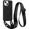 FMPCUON FNPCUON Cover Magnetica con Cordino per iPhone 12 Mini Compatibile con MagSafe,Ricarica Wireless, Placcatura Disegno Custodia con Collana Laccio Tracolla Regolabile Case.Nero
