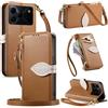 LIAOCY A Tracolla Custodia per Doogee Note 56 / Note 56 Plus/Note 56 Pro, Flip Cover con Portafoglio e Cerniera in Pelle PU[Fibbia Magnetica a Foglia], Anticaduta con Supporto, Brown.