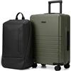 FEYNSINN Ryker Hybrid - Bagaglio a mano rigido con scomparto anteriore, in vero policarbonato, 55 x 40 x 20 cm, trolley da cabina con lucchetto TSA, 4 ruote, verde oliva scuro, Kombi, Set da viaggio
