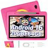 Laptok Tablet Bambini 10 Pollici Android 16, 20GB+64GB+1TB, Controllo Parentale, Tablet Educativo con Custodia Antiurto, Schermo HD 800x1280, Batteria 6000mAh（Rosa）