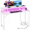 iSunirm Tavolo per computer, 120 x 50 cm, tavolo da gioco con LED RGB, scrivania con presa, scrivania per computer con supporto per monitor, piccola scrivania per piccoli spazi, studio, camera da