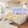 Lekvvied Letto a castello per bambini 90x200 cm + 140x200 cm con luci LED,1 cassetto,diversi scomparti aperti,letto per bambini,struttura letto matrimoniale,Bianco