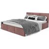 Muralo Letto Imbottito con Contenitore 120x200 cm - Rosa antico | Letto matrimoniale o singolo con rete a doghe e vano contenitore, rivestimento in velluto resistente, testiera trapuntata,