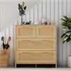 Merax Credenza - Armadietto in rattan con 4 cassetti, legno naturale, MDF + legno massello, 80 cm, versatile per soggiorno, camera da letto, corridoio
