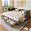 NovaFurnish Lettino da giorno, 90 x 200 cm, divano letto con schienale quadrato, letto estraibile (allungabile fino a 180 queen size), 2 cassetti, senza materasso (grigio)