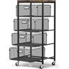 WELDUN Carrello con cassetti, 4 ripiani, con ruote bloccabili | Carrello portaoggetti in metallo, per cucina, bagno, scuola, studio, ufficio, camera da letto, nero