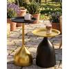 Ginhow Tavolino Salotto Moderno Set di 2 Tavolino Rotondo Piccolo Metallo | Tavolini Rotondi Oro Nero Tavolo Rotondo Tavolo Basso Salotto, Tavolini da Balcone Esterno Impermeabile, Alto 42+60 cm