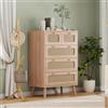 FOERPL Cassettiera con 5 cassetti, cassettiera in legno e cannage rattan, 60 x 34 x 91 cm, mobile portaoggetti per ufficio, soggiorno, camera da letto, in PE rattan