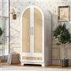 Moimhear Armadio 70 x 55 x 170 cm, bianco, design a doppia porta, con cassetti e ripiani, ante in rattan sintetico
