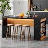 Kelodan Isola da cucina, 155 x 80 x 90 cm, blocco da cucina con piano di lavoro da 40 mm, 3 ripiani aperti, isola da cucina moderna per cucina e sala da pranzo, nero e naturale