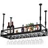 TiryyDrela Range Bottiglie Vino Appeso Soffitto, Porta Bottiglie Appeso Ferro battuto Vintage Industriale, Supporto Vetro Bar con Ripiano Sollevamento Regolabile, Mensola Vino Appeso Ideale Cantina Cucina