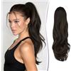 RUWISS Coda Cavallo Capelli Extension con Coulisse, 45 cm Lunga Ondulati Coda Capelli Extension Ponytail Ondulati Posticci Sintetici per Donna, Castano Scuro Misto Biondo
