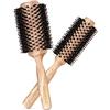 Navaris Set 2x Spazzola Rotonda Legno Ø 25mm 40mm - Spazzole per Capelli - Gomma Naturale e Setole Cinghiale - Hair Brush Wood Volumizzante - Nero