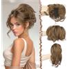 FESHFEN Coda Capelli Extension Corta con Pinza Sintetici Posticci per Donna | Coda Finta Capelli con Filo Metallico Piegabile Ciuffo DIY Ponytail Extensions Coda di Cavallo, Castano Caramello