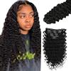 Zeslaerr Deep Wave Clip In Extension Dei Capelli Umani #1B Natural Black Knotless Soft and Silky For Women Seamless Clip In Hair Uman Extension 7 Pezzi 18Inch/45cm