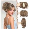 FESHFEN Coda Capelli Extension Corta con Pinza Sintetici Posticci per Donna | Coda Finta Capelli con Filo Metallico Piegabile Ciuffo DIY Ponytail Extensions Coda di Cavallo, Biondo Noce Pecan